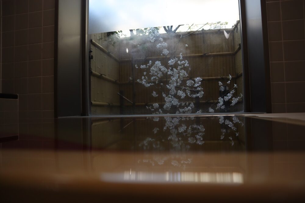 静岡市葵区有料老人ホーム_桜を眺めながらの檜風呂