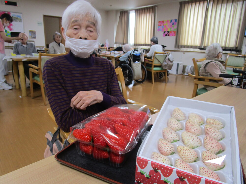 藤枝市老人ホーム_3月のおもてなし苺の食べ比べ